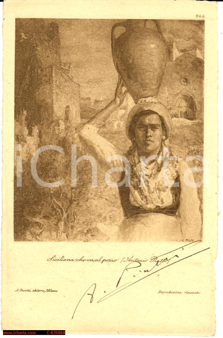 Autografo originale 1930 ANTONIO PIATTI Viggiù autografo su cartolina Siciliana che va al pozzo 1