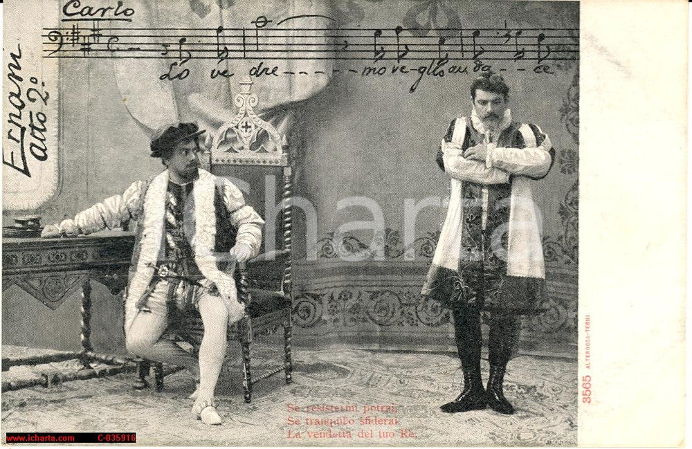 Cartolina originale da collezione 1900 ca TEATRO ERNANI Atto II Lo vedremo, veglio audace Cartolina FP NV 1