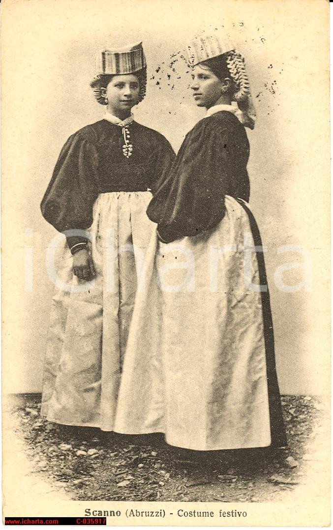 Cartolina originale da collezione 1919 Scanno Abruzzo  Donne in Costume Festivo 1