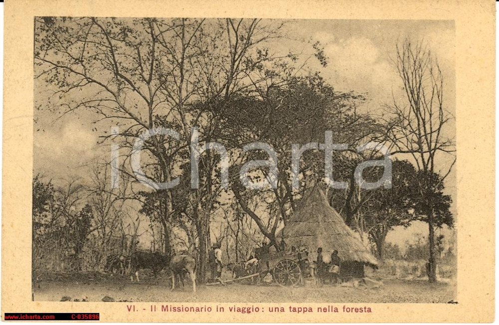 Cartolina originale da collezione Africa anni '20, Missionari nella foresta *Animata 1