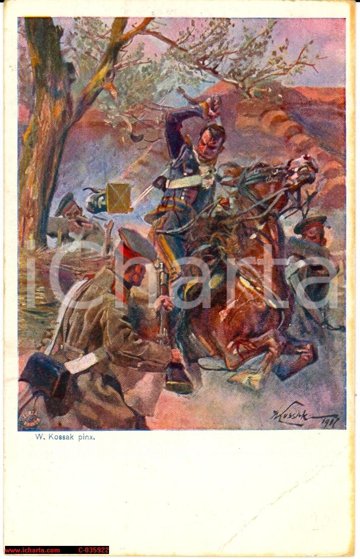 Cartolina originale da collezione 1919 Wojciech Kossak  Polish Painter Cavalleria 1