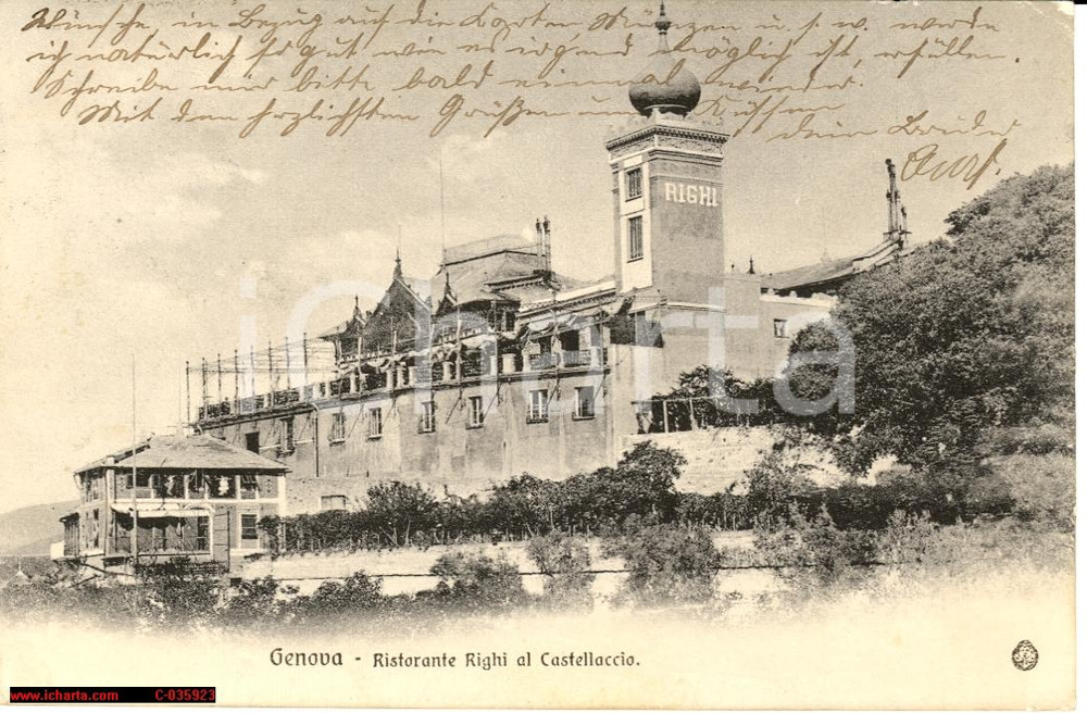 Cartolina originale da collezione 1907 Genova  Ristorante Righi al Castellaccio 1