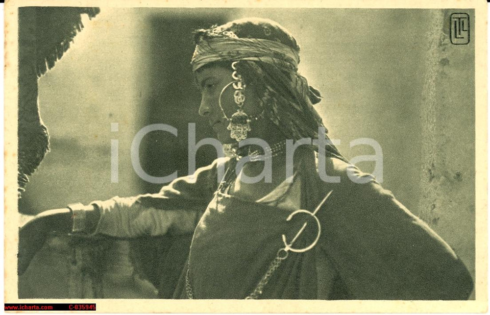 Cartolina originale da collezione 1913 TRIPOLI Ritratto MABROUKA Bellezza beduina con gioielli Cartolina FP NV 1