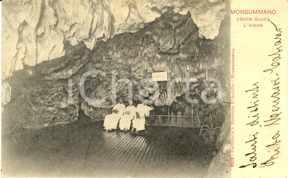 Cartolina originale da collezione 1905 MONSUMMANO TERME (PT) L'Inferno nella GROTTA GIUSTI *Cartolina FP VG 1