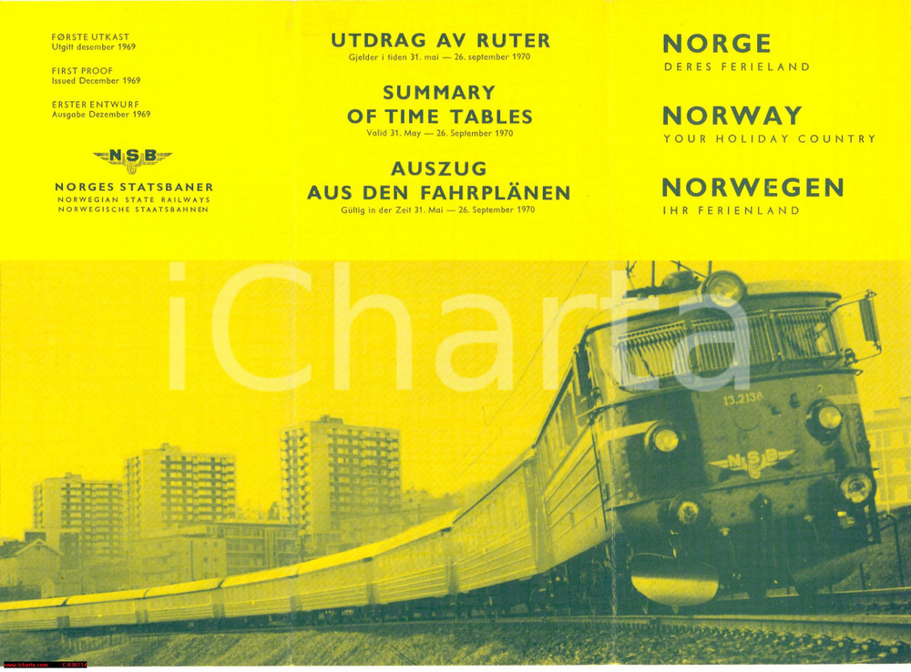 Materiale pubblicitario d’epoca 1969 Norge Norway, Norges StatsBaner railway train 1