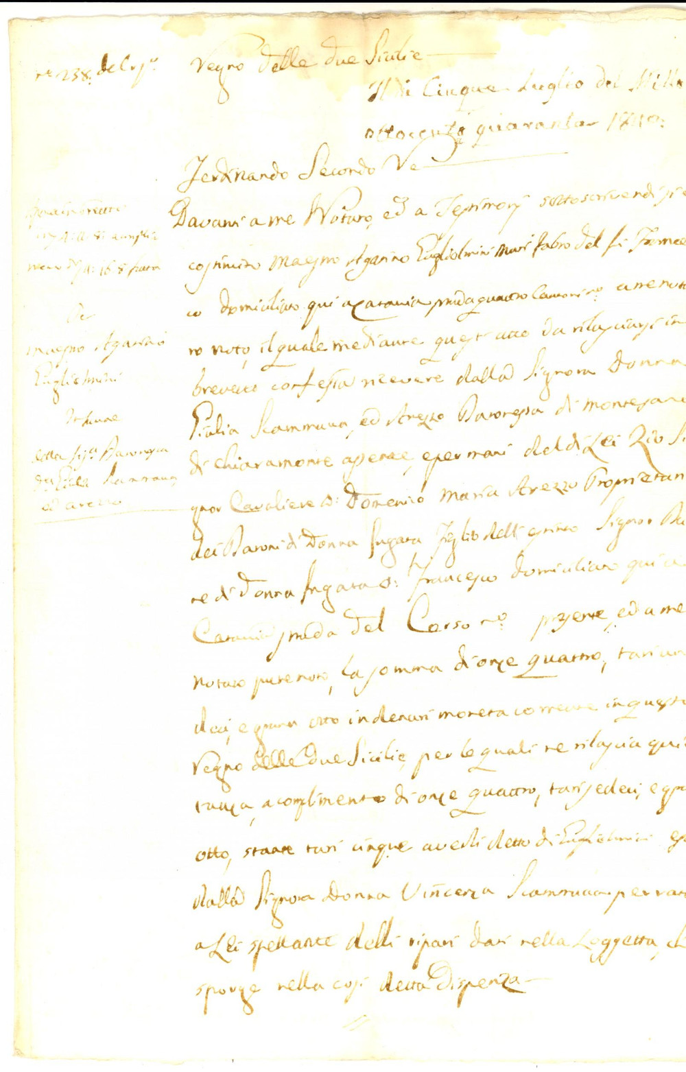 Documento originale, autentico 1840 CATANIA Ricevuta mastro Agatino GUGLIELMINI per ripari a una loggetta 1