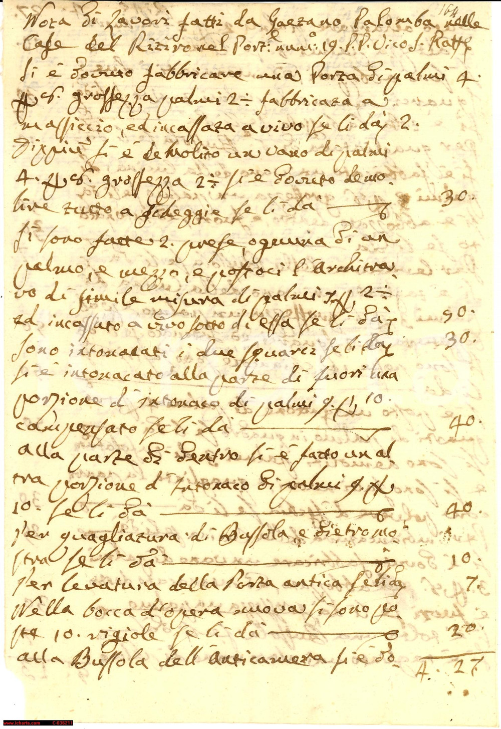 Documento originale, autentico 1825 NAPOLI Lavori al Ritiro della Concezione MATERDEI 1