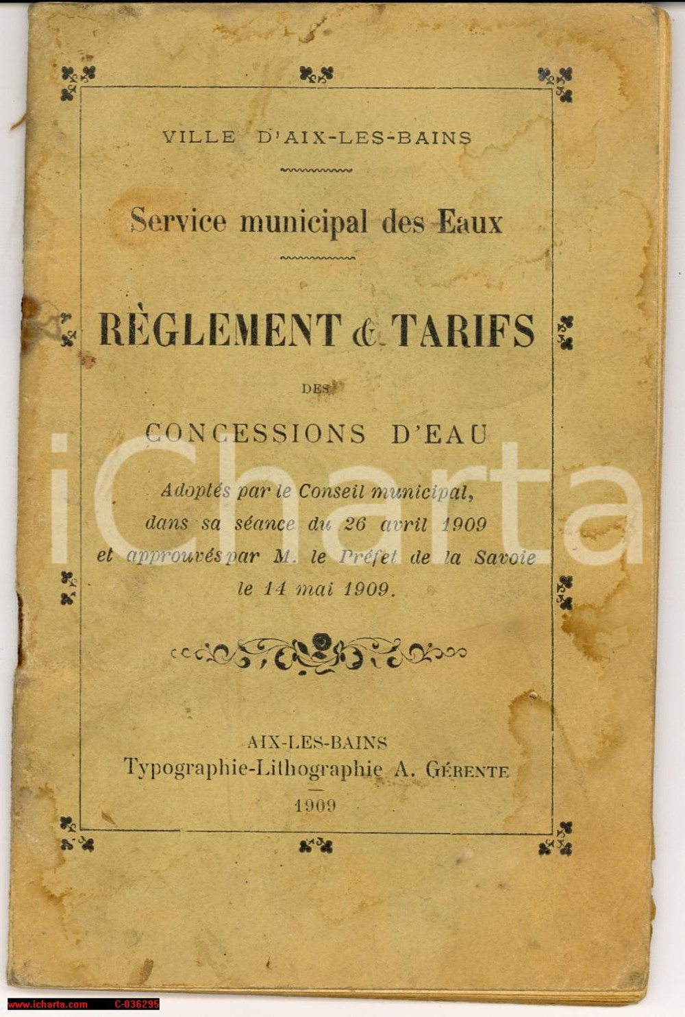 Libro, pubblicazione d'epoca 1909 AIX LES BAINS (F) Eaux - RÃ¨glement et tarifs *50 p. 1