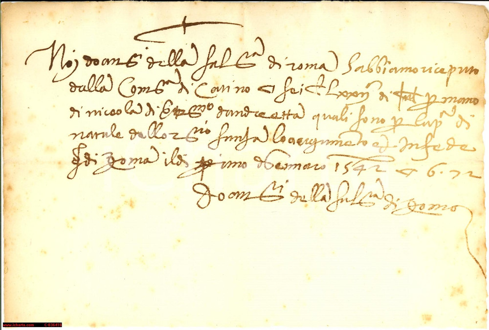 Documento originale, autentico 1542 POGGIO CATINO Censi comunitÃ  da Nicola di Erasmo 1