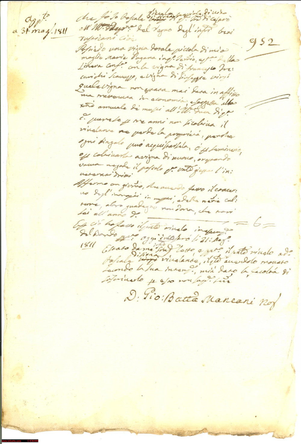 Documento originale, autentico 1811 CESARO' (ME) Vigna dotale Pascale PICCOLO speziale 1