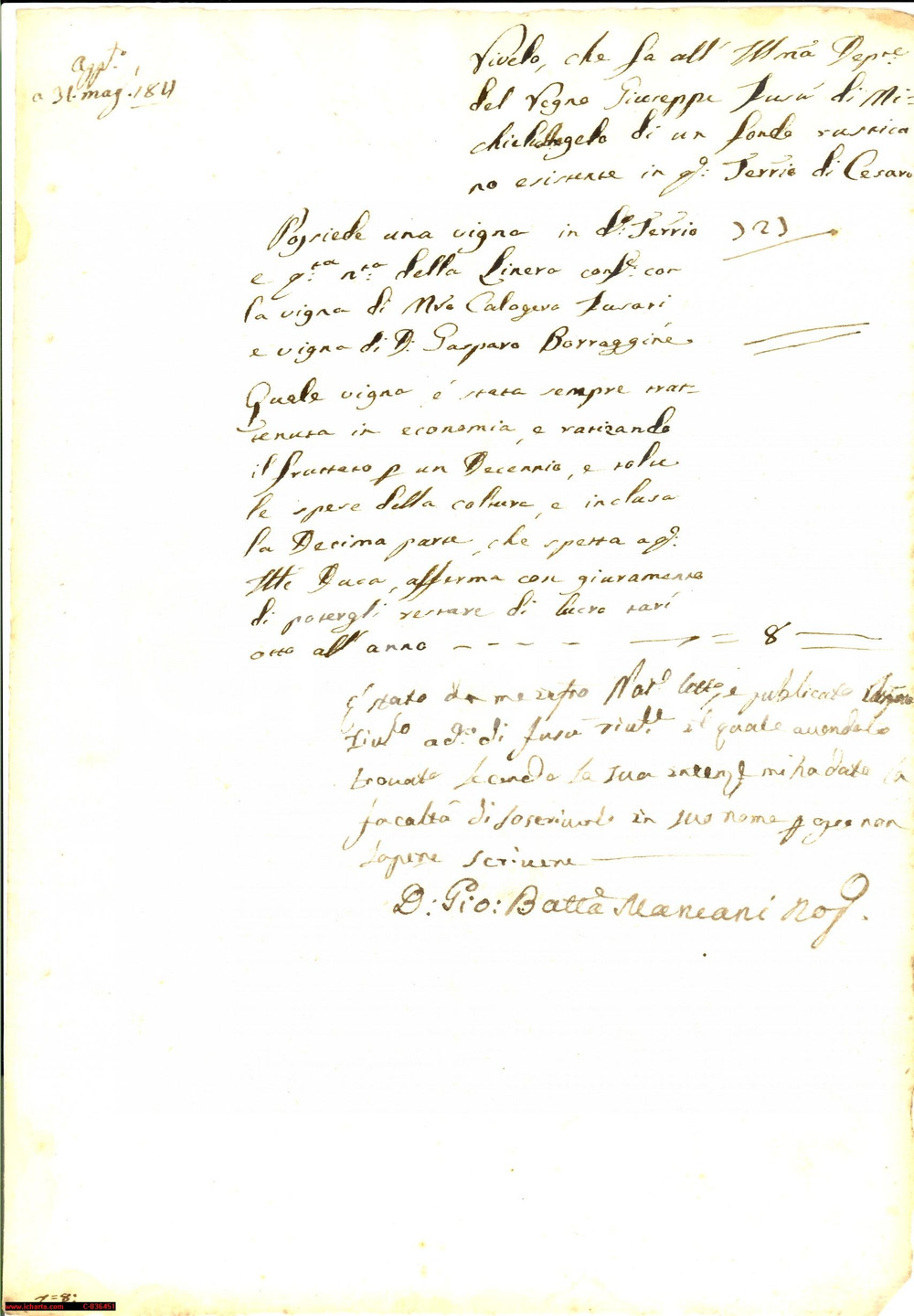 Documento originale, autentico 1811 CESARO' (ME) Vigna con frutteto di Giuseppe FUSA' 1
