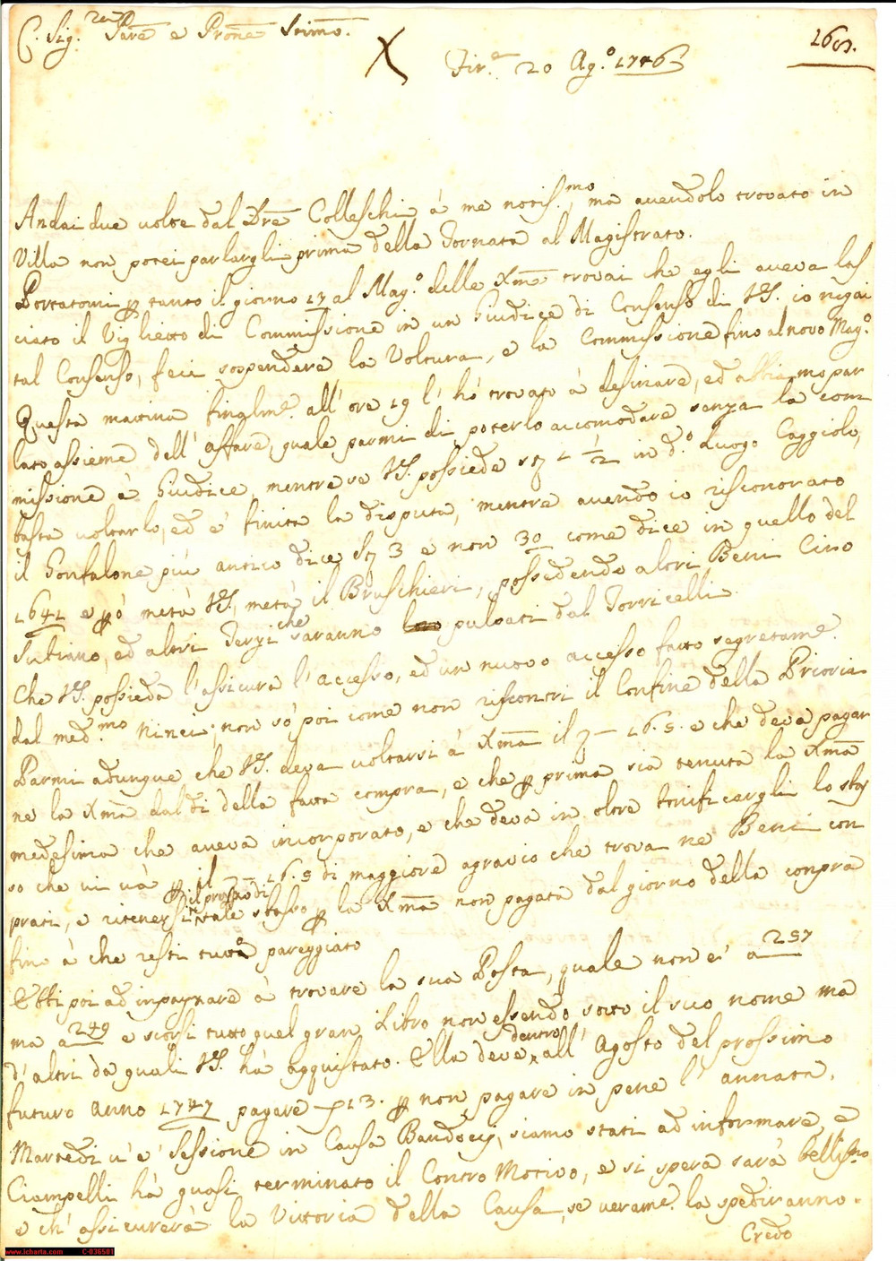 Documento originale, autentico 1746 FIRENZE Fulvio BACCI Sul conto della Decima ebbi poi ad impazzare 1