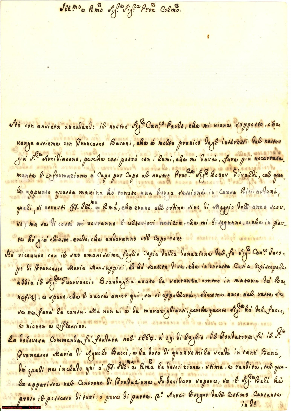 Documento originale, autentico 1756 AREZZO Storia 'Dolorosa Commenda' BACCI dal 1667 1