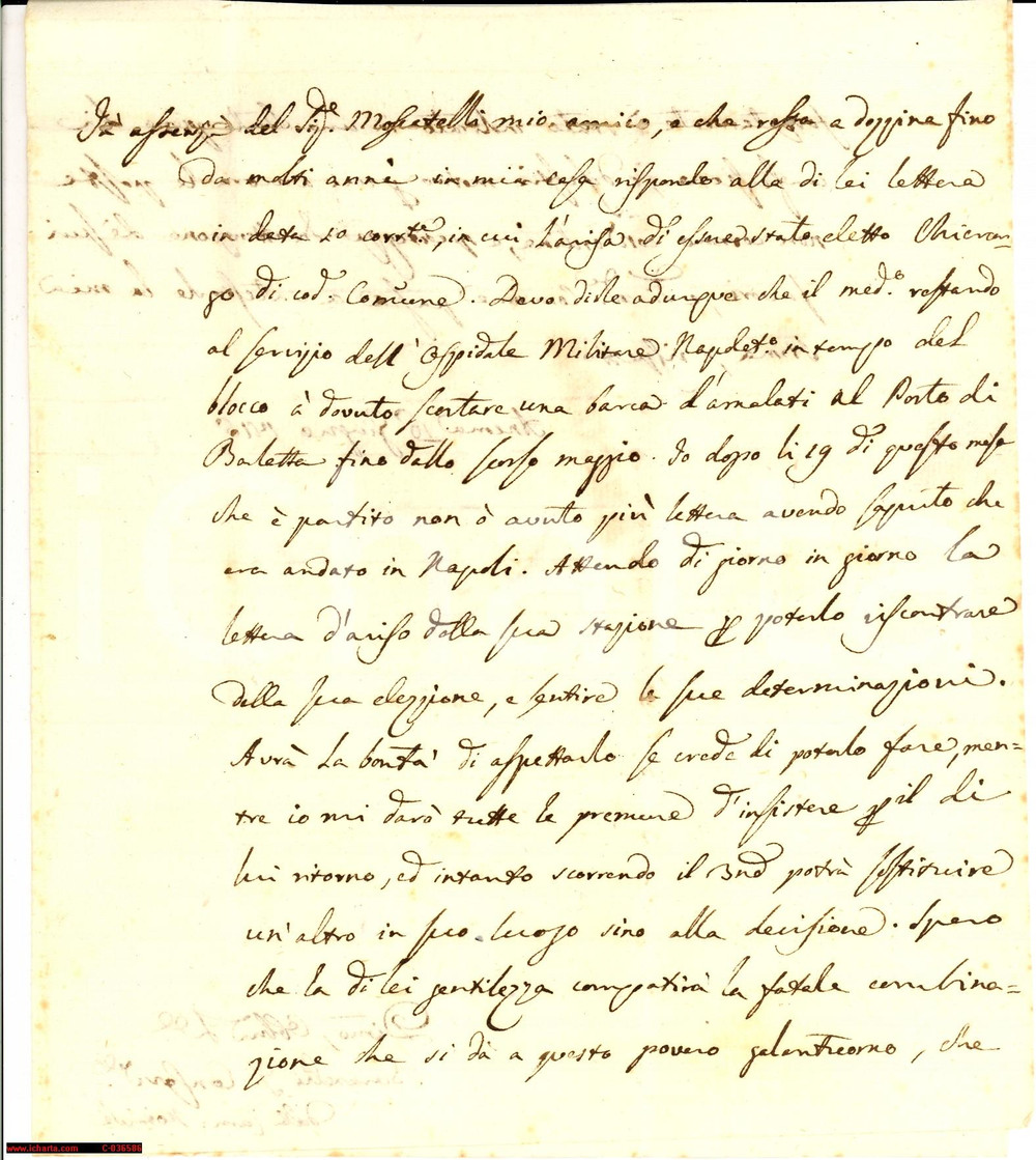 Documento originale, autentico 1815 BELFORTE ALL'ISAURO Moscatelli scorta barca malati 1