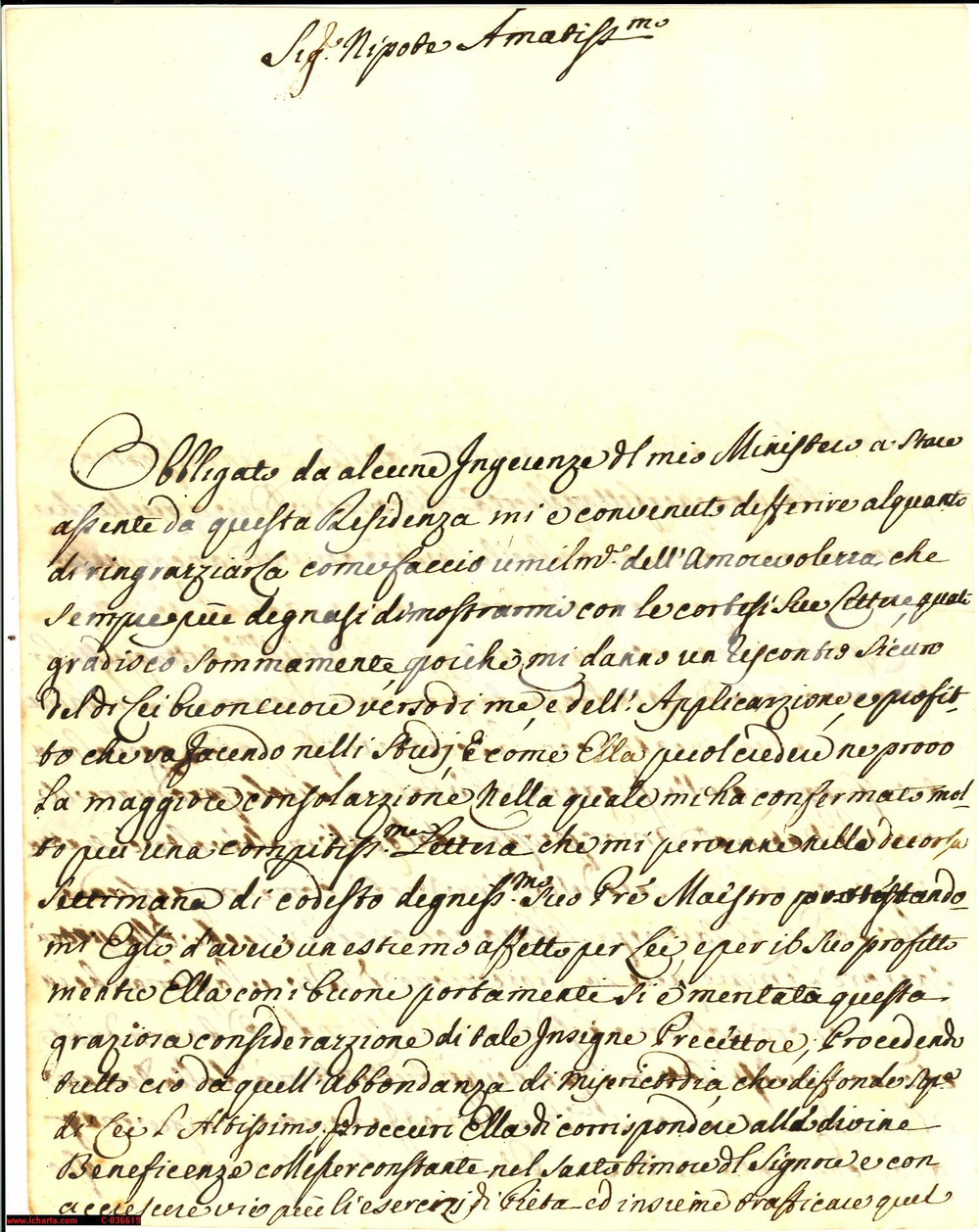 Manoscritto, lettera originale 1772 VOLTERRA Lettera interamente autografa del Vescovo 1