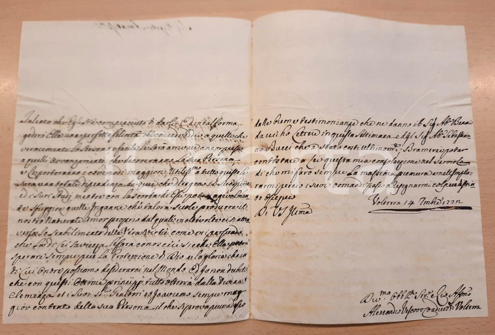 Autografo originale 1772 VOLTERRA Lettera mons. Alessandro GALLETTI per congratulazioni Autografo 1