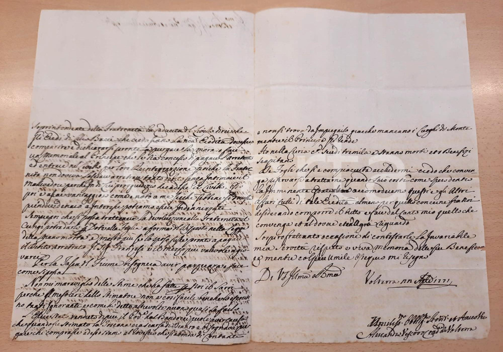Autografo originale 1771 VOLTERRA Mons. Alessandro GALLETTI addolorato per un eredità Autografo 1