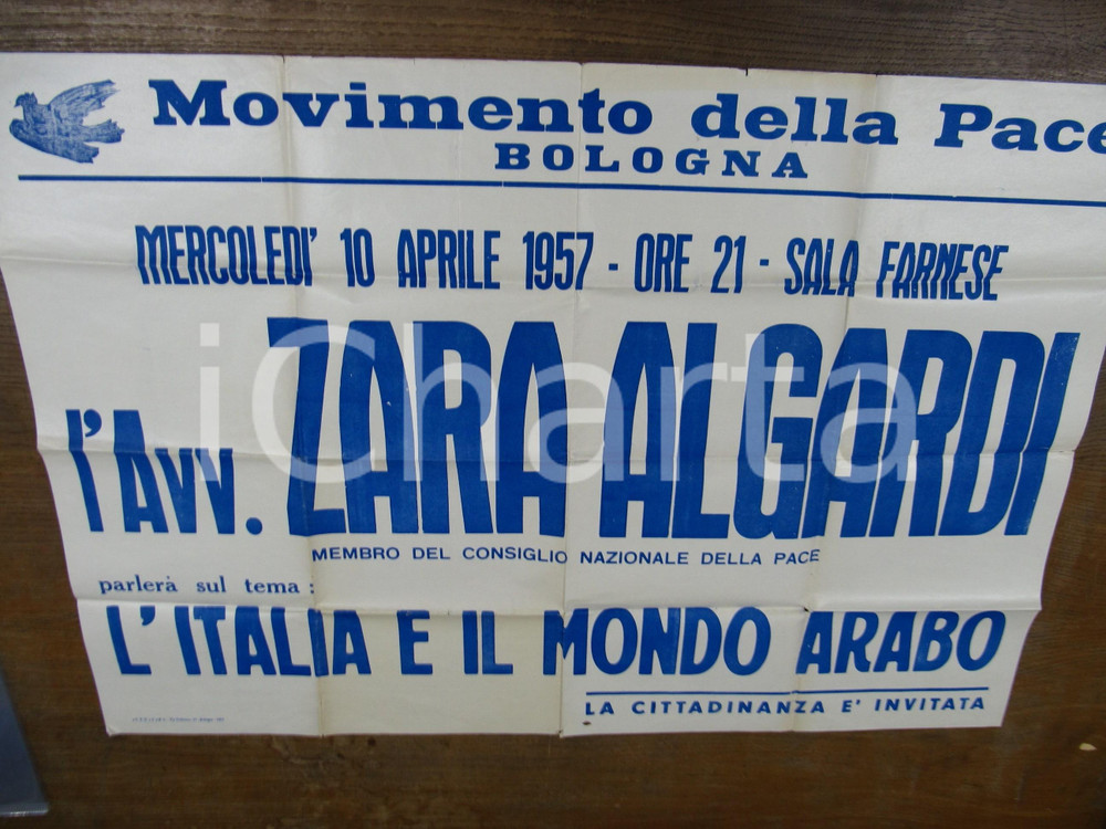 Oggetto da collezione cartaceo 1957 BOLOGNA confer. Zara Algardi MOVIMENTO DELLA PACE 1