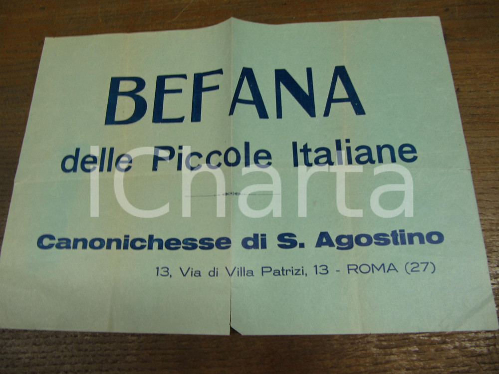Documento originale, autentico 1930 ca ROMA Befana fascista  Suore CANONICHESSE S. AGOSTINO Manifesto 34x24 1