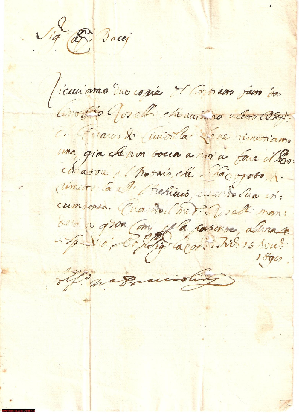 Manoscritto, lettera originale 1698 CIVITELLA AR Contratto di nomina deputato ROSELLI 1