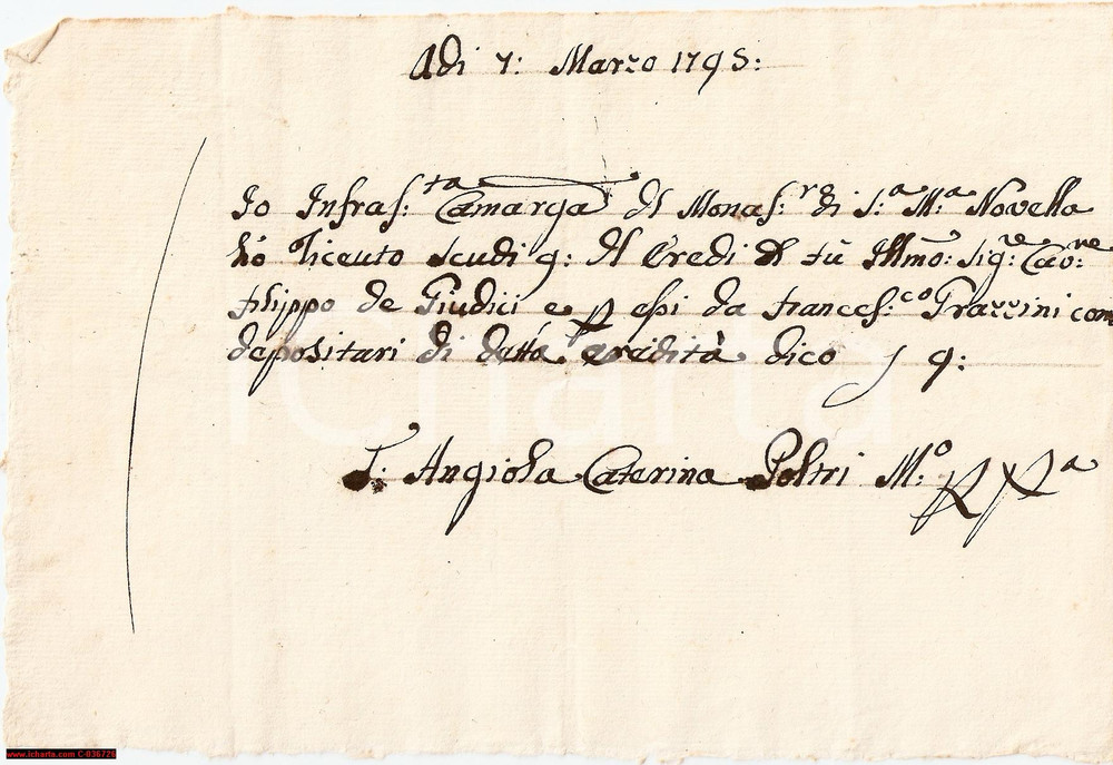 Documento originale, autentico 1795 FIRENZE EreditÃ  a suor Angiola Caterina POLTRI 1