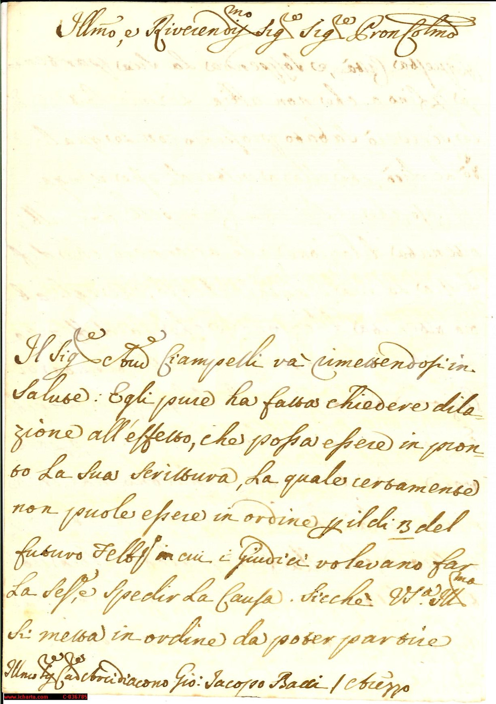 Manoscritto, lettera originale 1746 FIRENZE Bartolomeo OMBROSI e il compenso per le fatiche Lettera 1