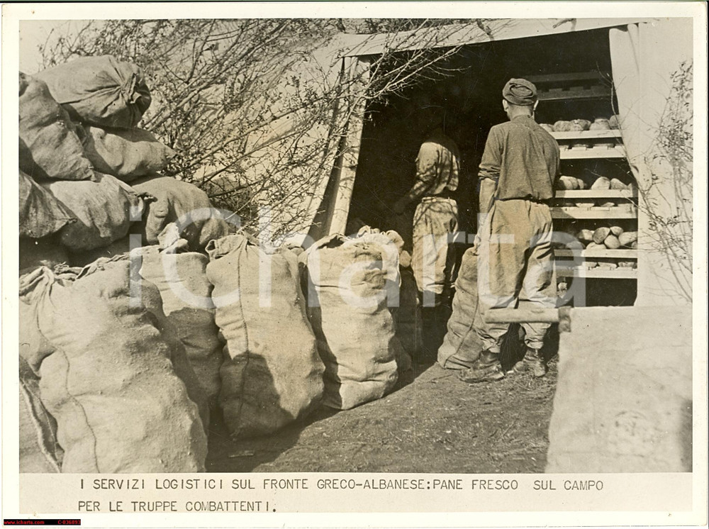 Fotografia d'epoca originale 1940 WW2 GRECIA Pane fresco per truppe combattenti foto 1