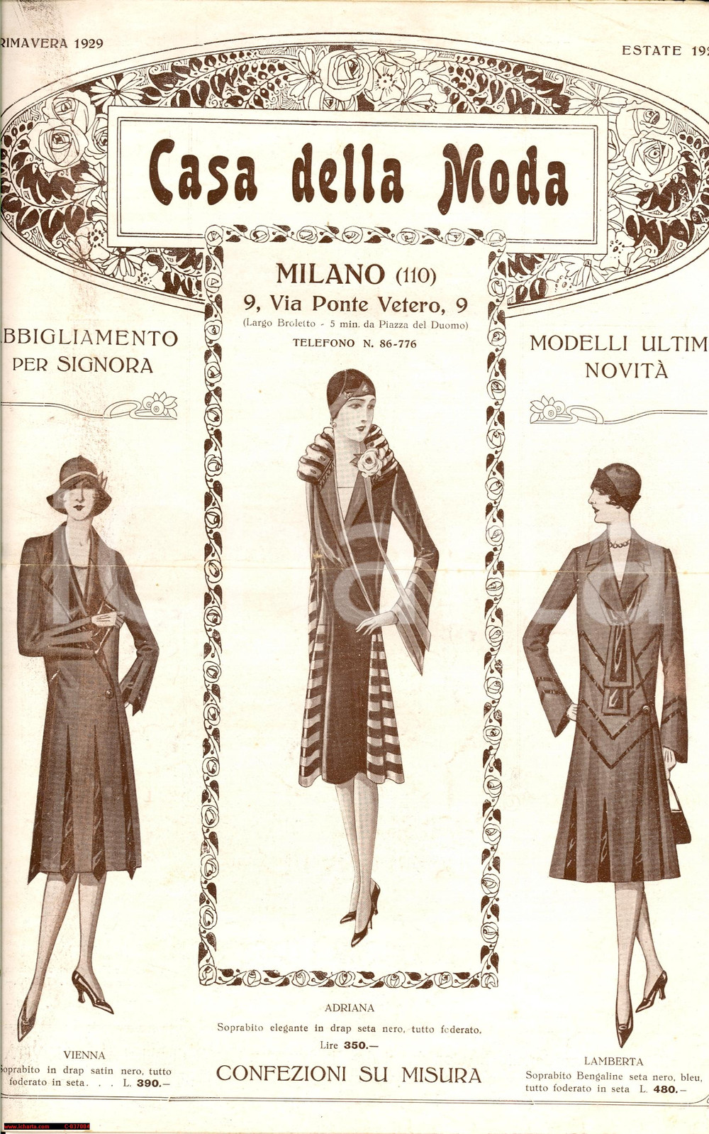 Materiale pubblicitario d’epoca 1929 MILANO CASA DELLA MODA Catalogo abbigliamento donna estate ILLUSTRATO 1