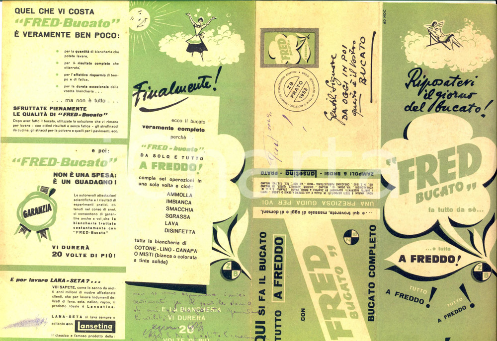 Materiale pubblicitario d’epoca 1953 PRATO FRED BUCATO  Ditta ZAMPOLI & BROGI Opuscolo pubblicitario 1
