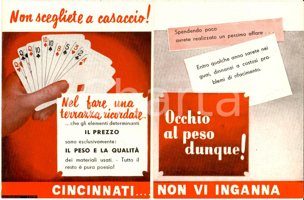 Materiale pubblicitario d’epoca 1950 ca MILANO Compagnia Italiana CINCINNATI Manto per terrazze *Opuscolo 1