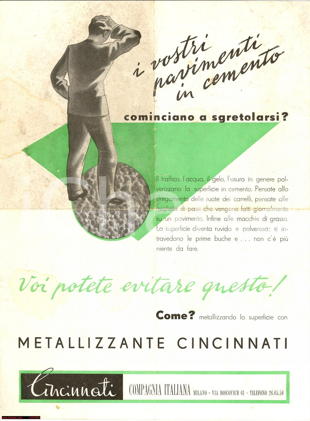 Materiale pubblicitario d’epoca 1950 ca MILANO Compagnia Italiana CINCINNATI Metallizzante per pavimenti 1