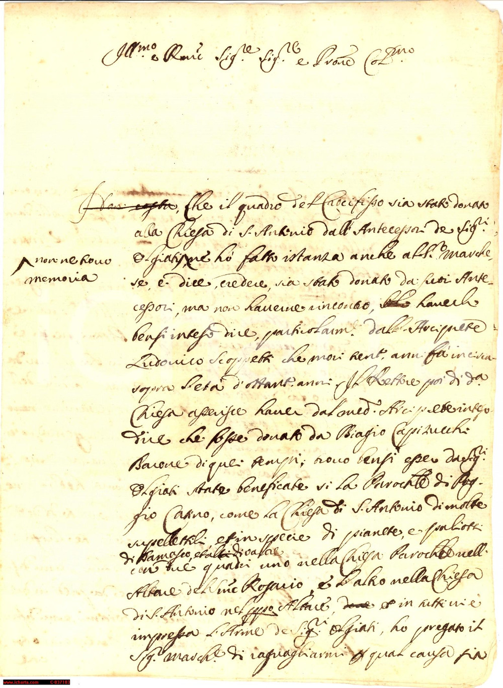 Manoscritto, lettera originale 1709 POGGIO CATINO Chiesa di Sant'Ambrogio manoscr 1