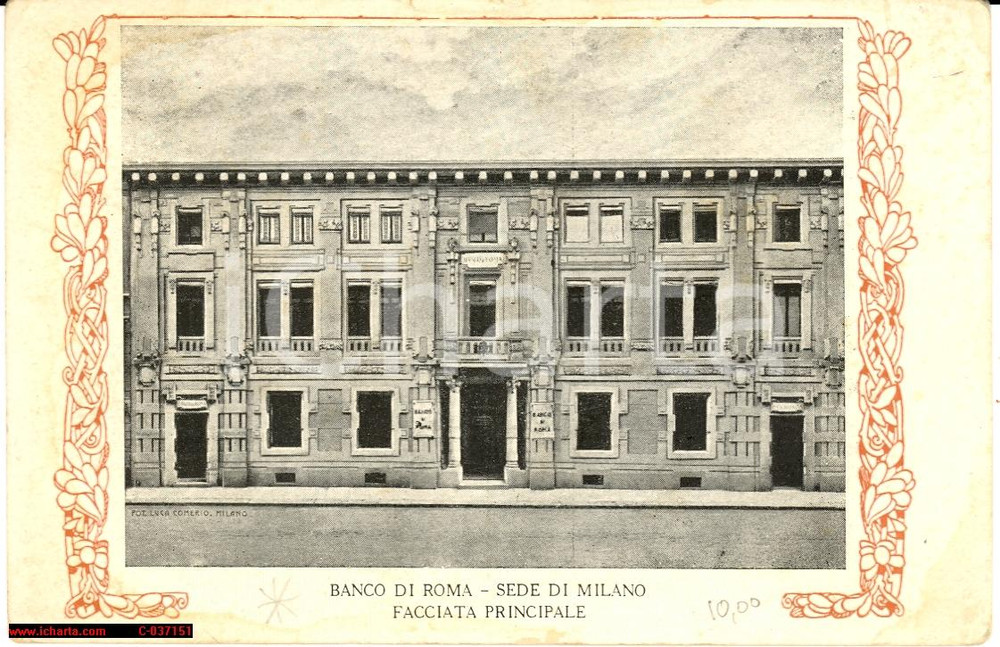 Cartolina originale da collezione Milano anni '30, Banco di Roma *Fcciata della sede 1
