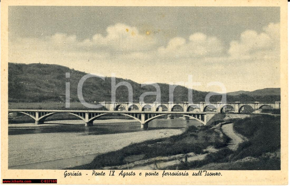 Cartolina originale da collezione Gorizia anni '30 - veduta d'epoca ponte ferrovia 1