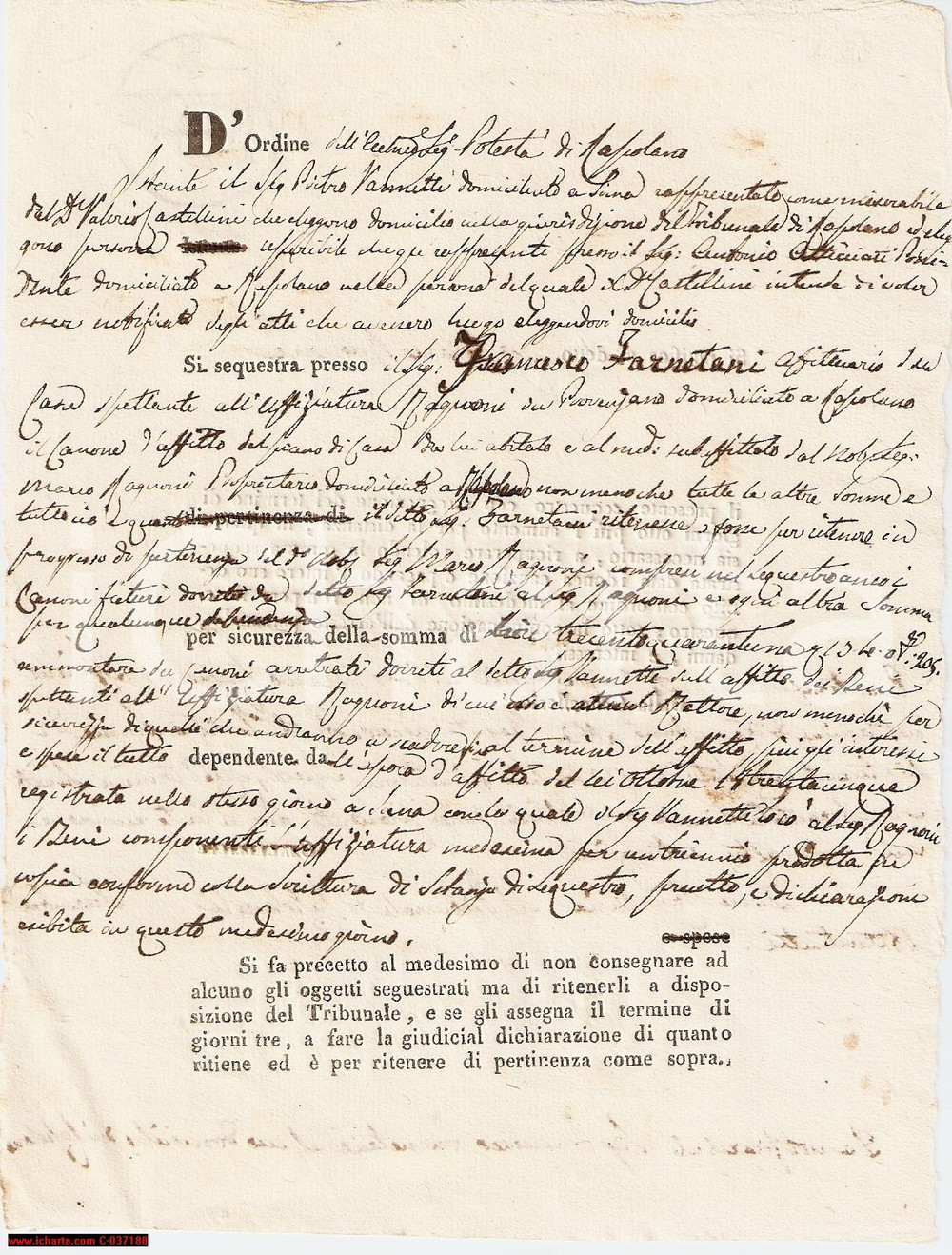 Manoscritto, lettera originale 1833 RAPOLANO SI Affitti dovuti al nobile Mario RAGNONI 1