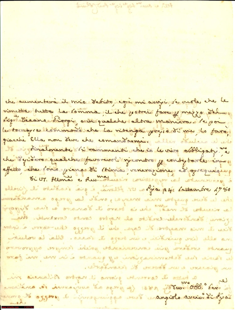 Autografo originale 1780 PISA Mons. Angiolo FRANCESCHI beni Mensa vescovile 1