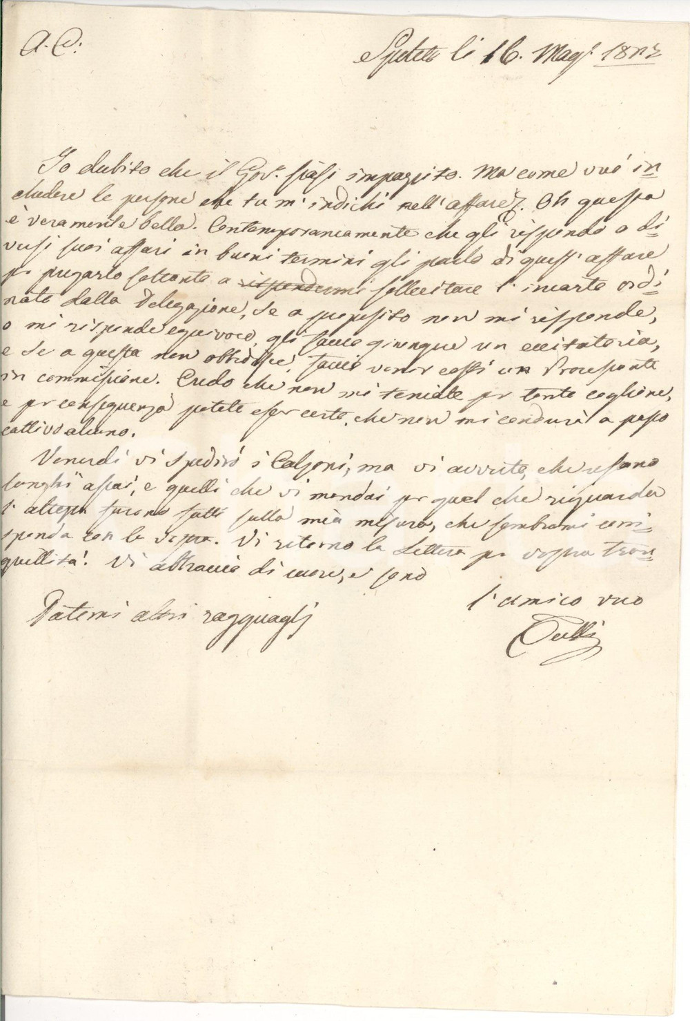 Documento originale, autentico 1827 SPOLETO (PG) Dubito che il Governatore sia pazzo 1