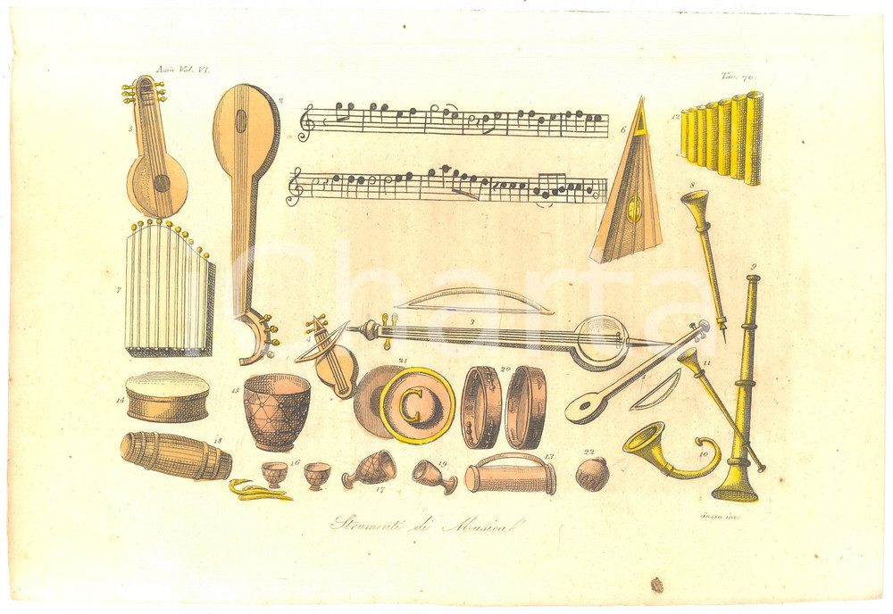 Stampa, bozzetto originale 1823 ASIA Strumenti musicali tradizionali Inc. SASSO 1