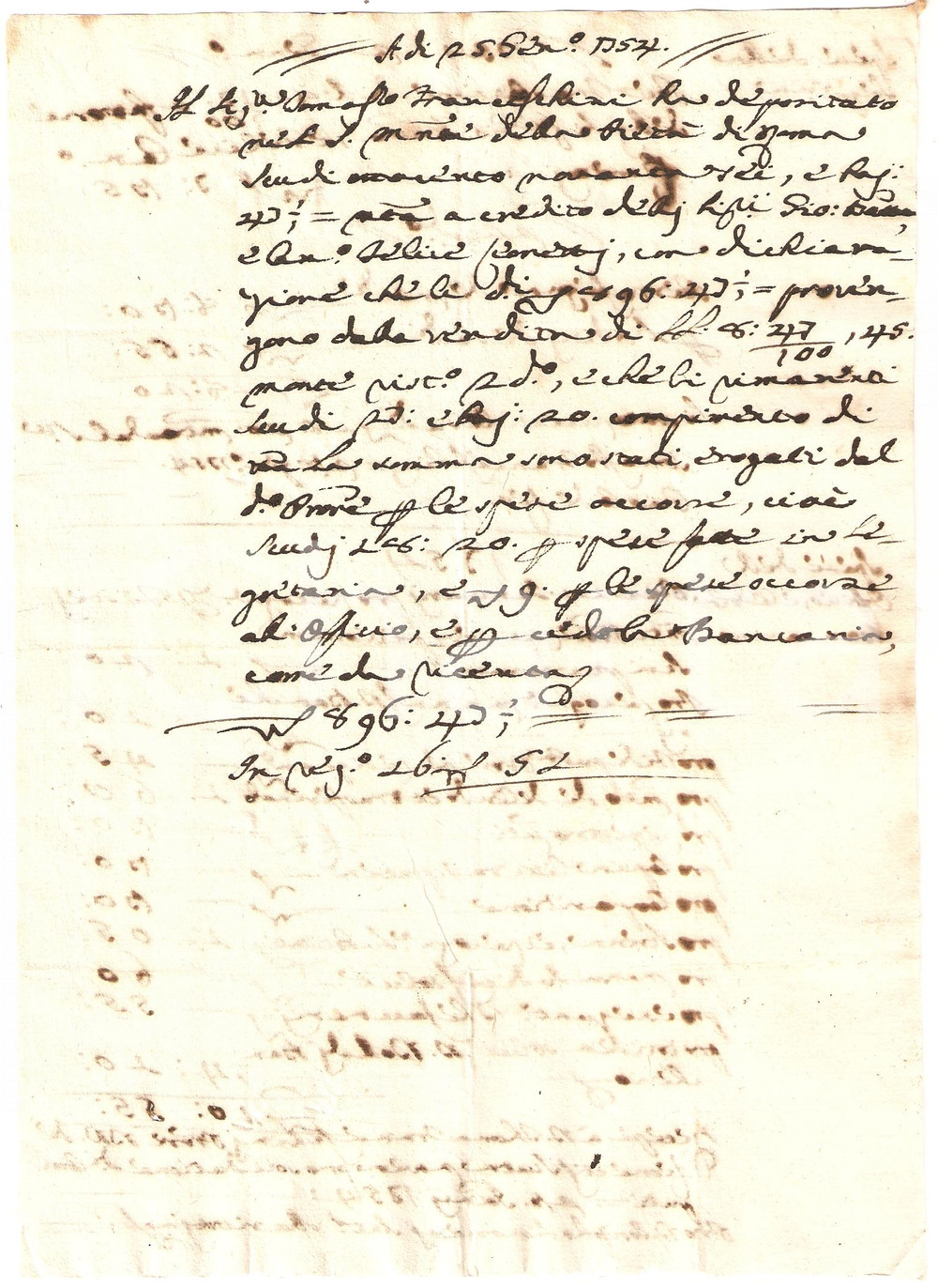 Documento originale, autentico 1754 CASCIA (PG) Deposito LEONETTI al Monte della PietÃ  1