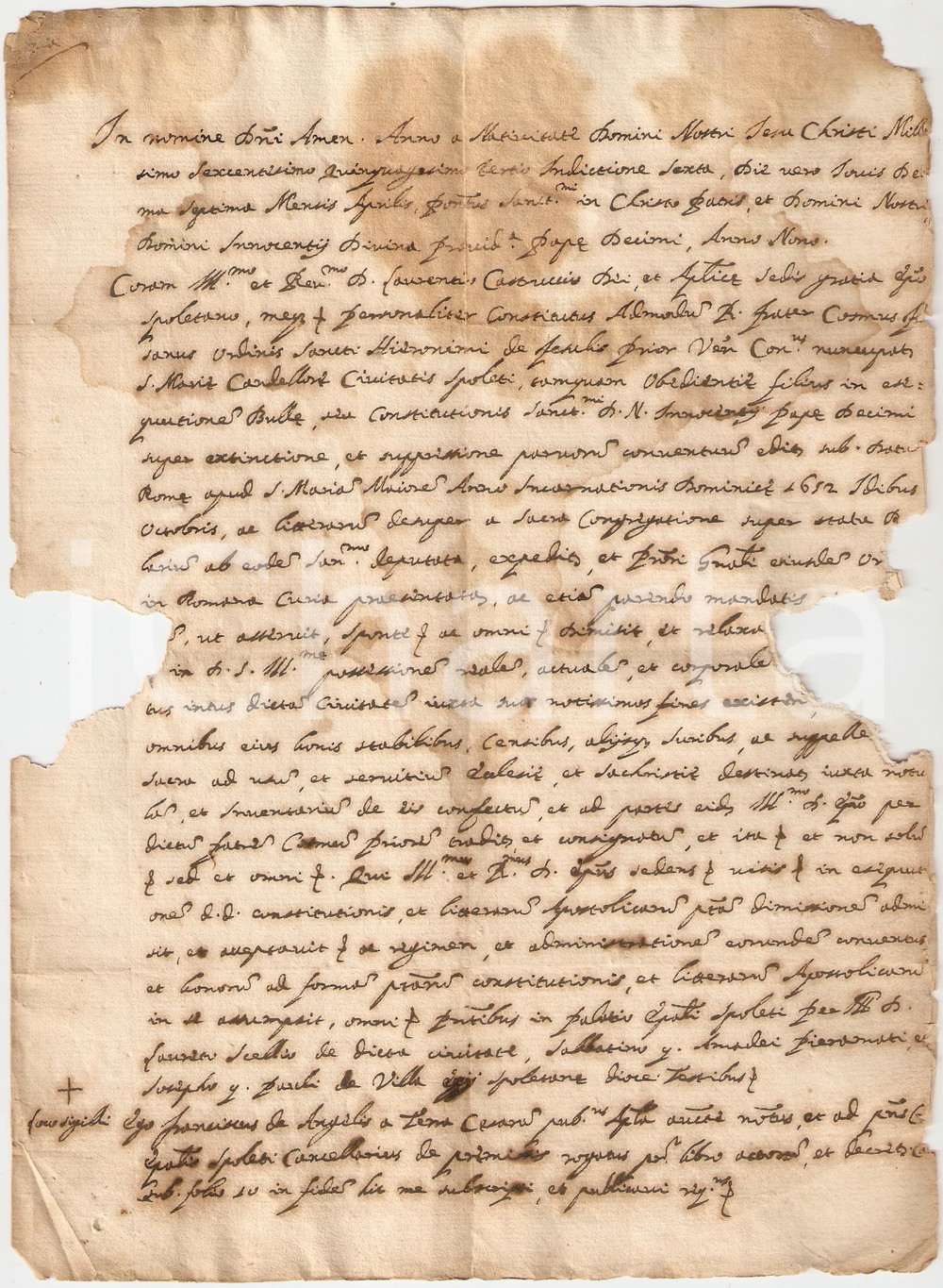 Documento originale, autentico 1653 SPOLETO Cessione Padri SANTA MARIA DELLA CANDELORA a don Lorenzo CASTRUCCI 1