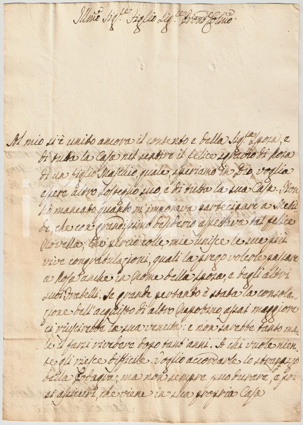 Manoscritto, lettera originale 1777 TREVI PG Felicitazioni Maria VALENTINI per neonato 1
