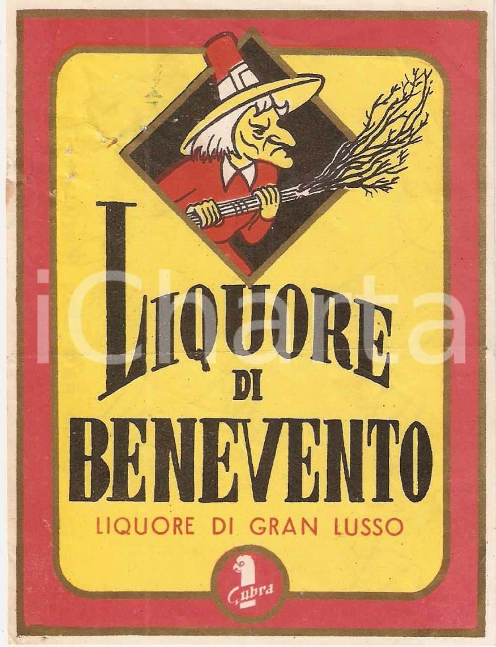 Materiale pubblicitario d’epoca 1970 ca LIQUORE DI BENEVENTO Distilleria GUBRA Etichetta illustrata 1