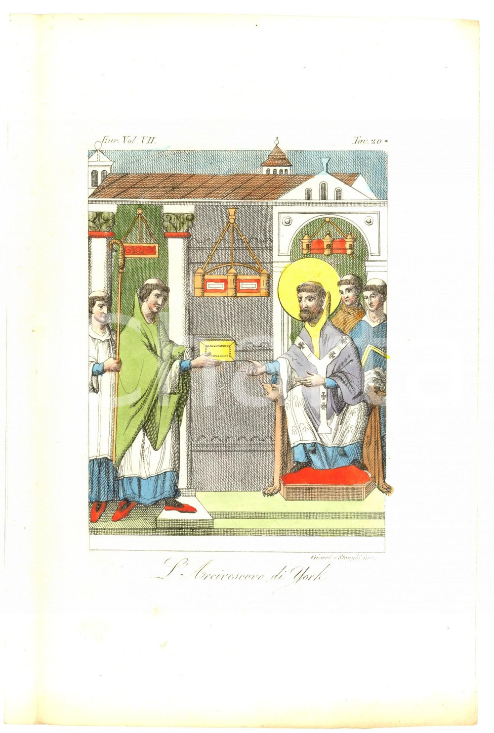 Stampa, bozzetto originale 1830 L arcivescovo di YORK Incisione GIARRE  e STANGHI Colorata a mano 1
