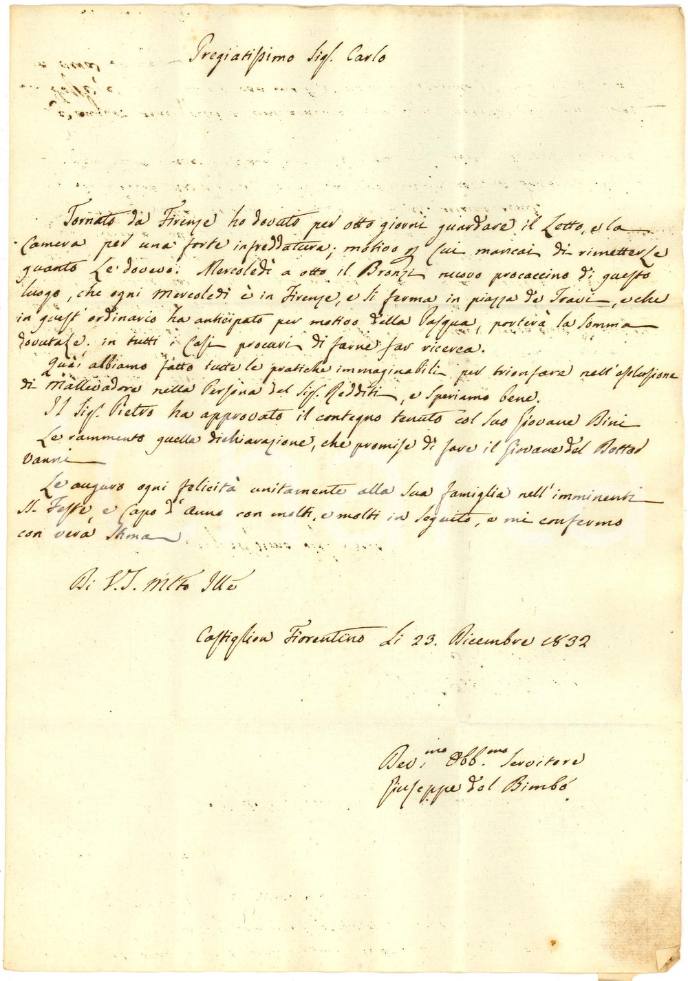 Manoscritto, lettera originale 1713 ROMA Francesco Antonio CRUCIANI a Ferdinando SILVAGNI su conti BARIGIANI 1