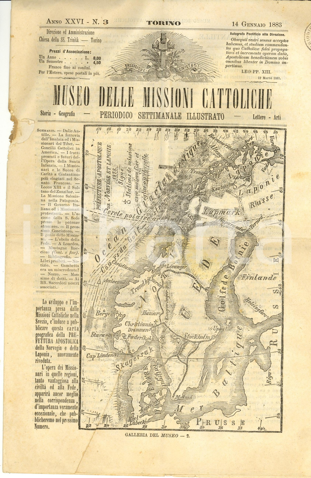 Giornale, rivista storica 1883 TORINO Museo delle MISSIONI CATTOLICHE Anno XXVI nÂ° 3 danneggiata 1