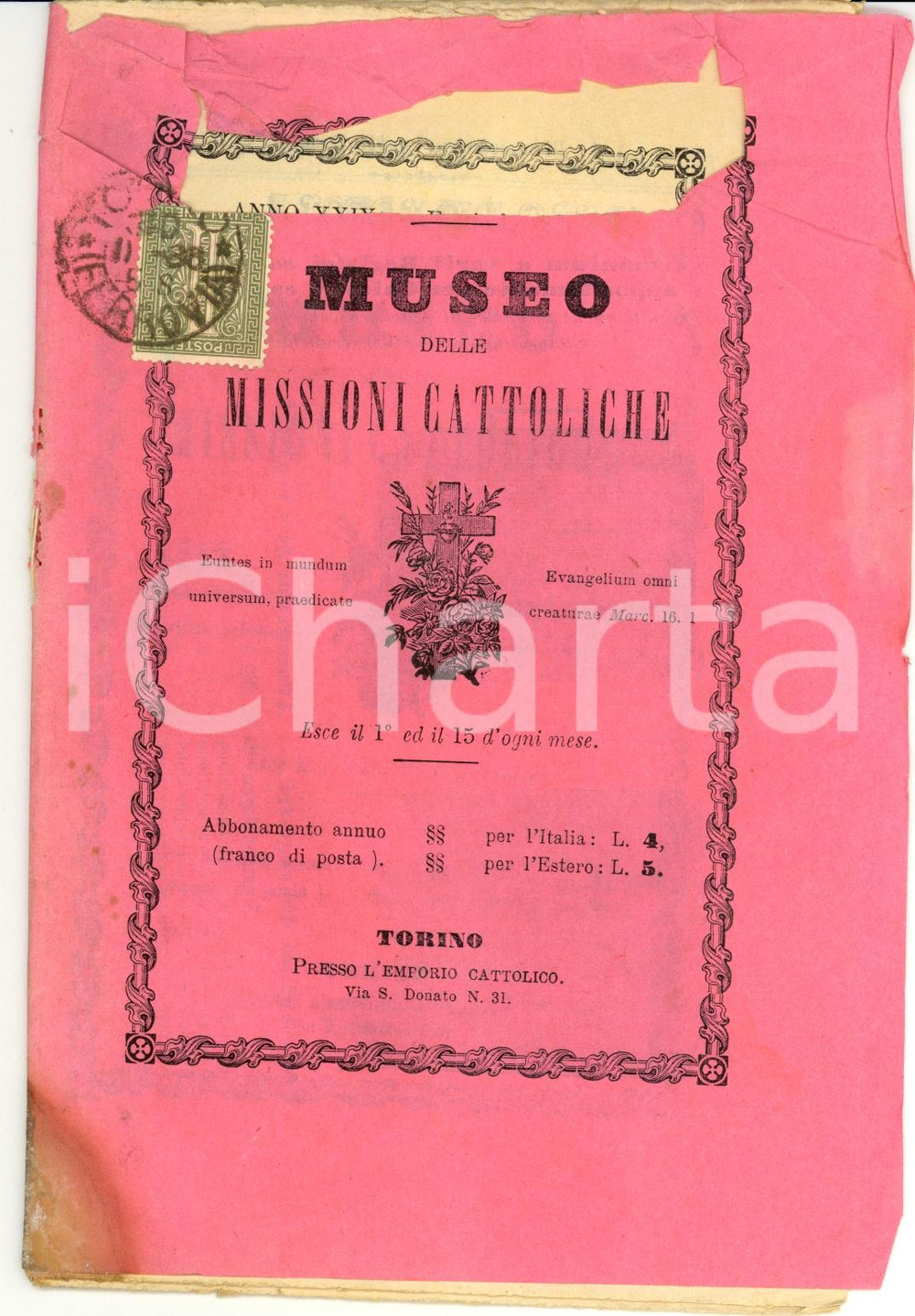 Giornale, rivista storica 1886 TORINO Museo delle MISSIONI CATTOLICHE Anno XXIX n° 23 Periodico 1