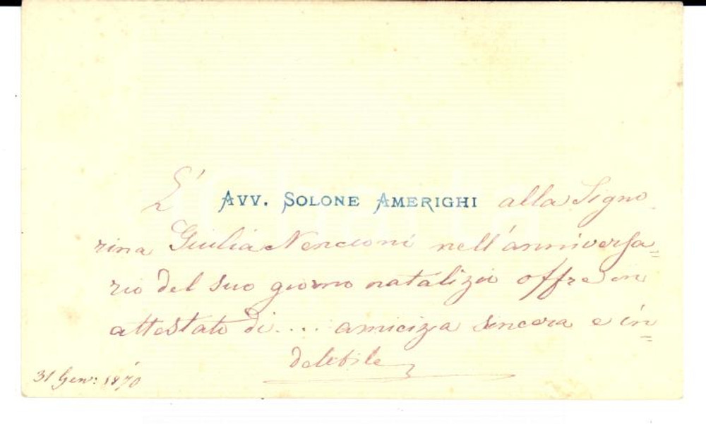 Oggetto da collezione cartaceo 1870 FIRENZE Biglietto da visita avv. Solone AMERIGHI *Autografo 1