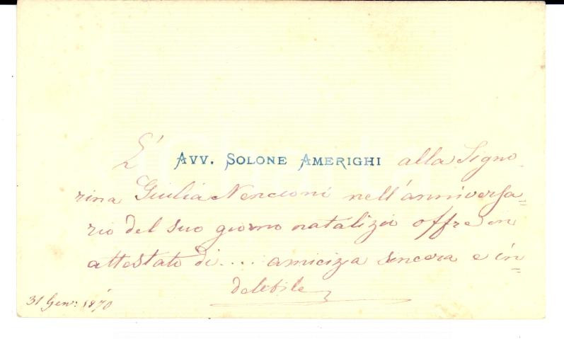 Oggetto da collezione cartaceo 1870 FIRENZE Biglietto da visita avv. Solone AMERIGHI Autografo 1