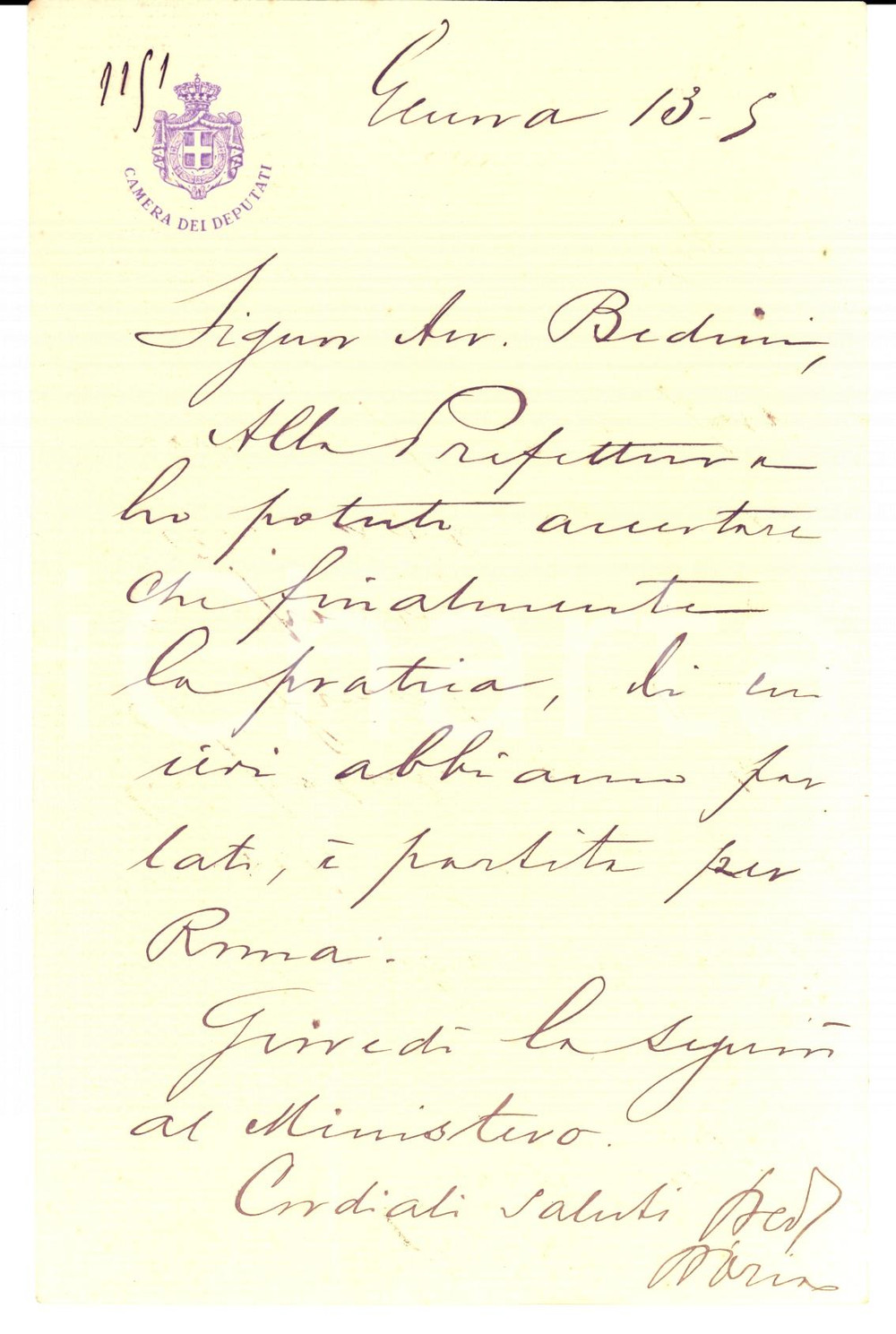 Autografo originale 1910 ca GENOVA Lettera on. Giorgio D'ORIA per pratica a Roma *AUTOGRAFO 1