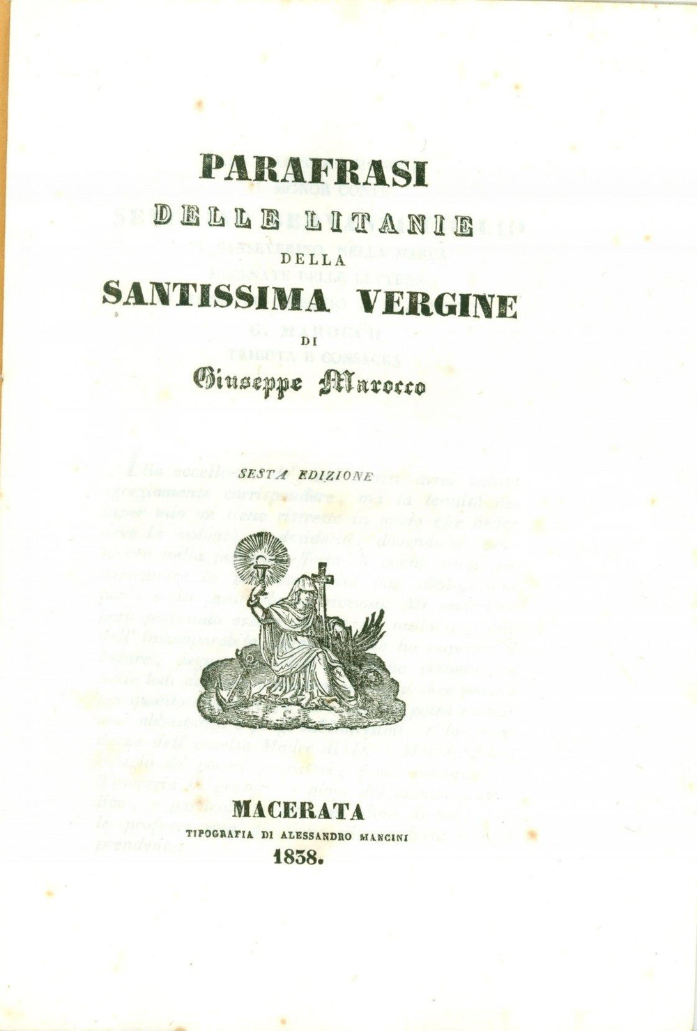 Oggetto da collezione cartaceo 1838 Giuseppe MAROCCO Parafrasi litanie Santissima VERGINE 6 edizione 1 1